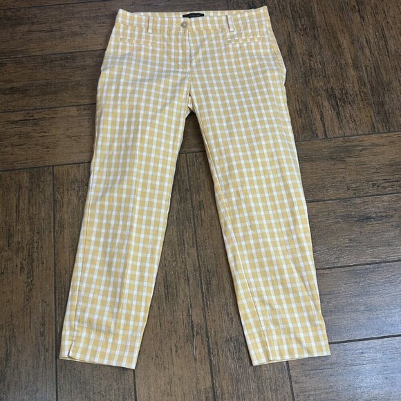 Ann Taylor Gold and White Gingham Check Ankle Cropped Pants Size 2 - Picture 7 of 9
